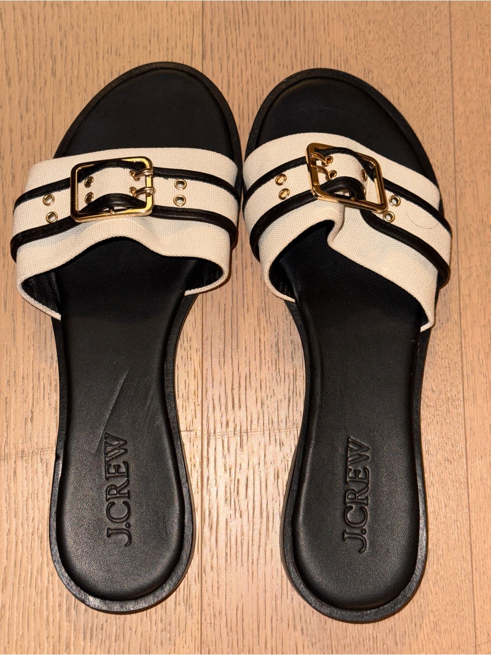 J.Crew Belted sandals in canvas and leather 8.5 Black Ivory Multi